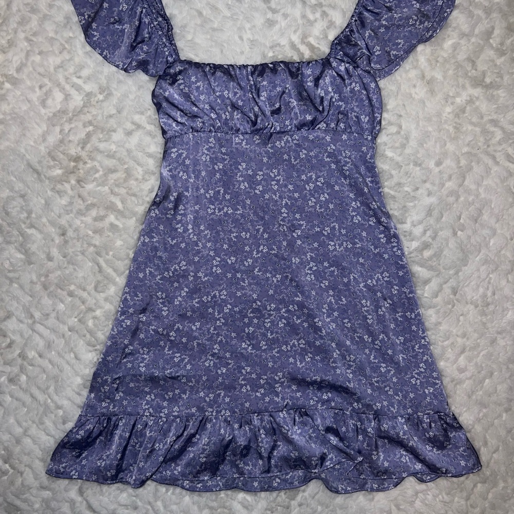 Zara Purple Babydoll Dress with Puff Sleeves and Ruffled Tiered Design